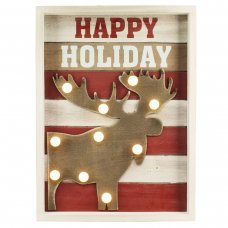 Χριστουγεννιάτικο Διακοσμητικό Ξύλινο Κάδρο, με Τάρανδο και 10 LED (26x36cm)